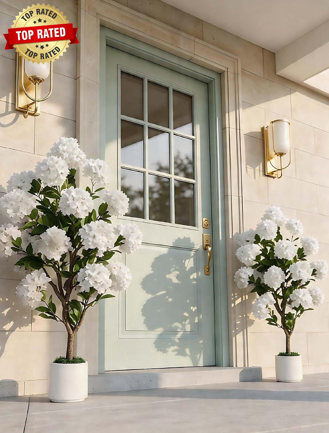 Artificial Flower Tree for Porch: 3.6Ft White Crape Myrtle, 2Pcs | Realistic Sil