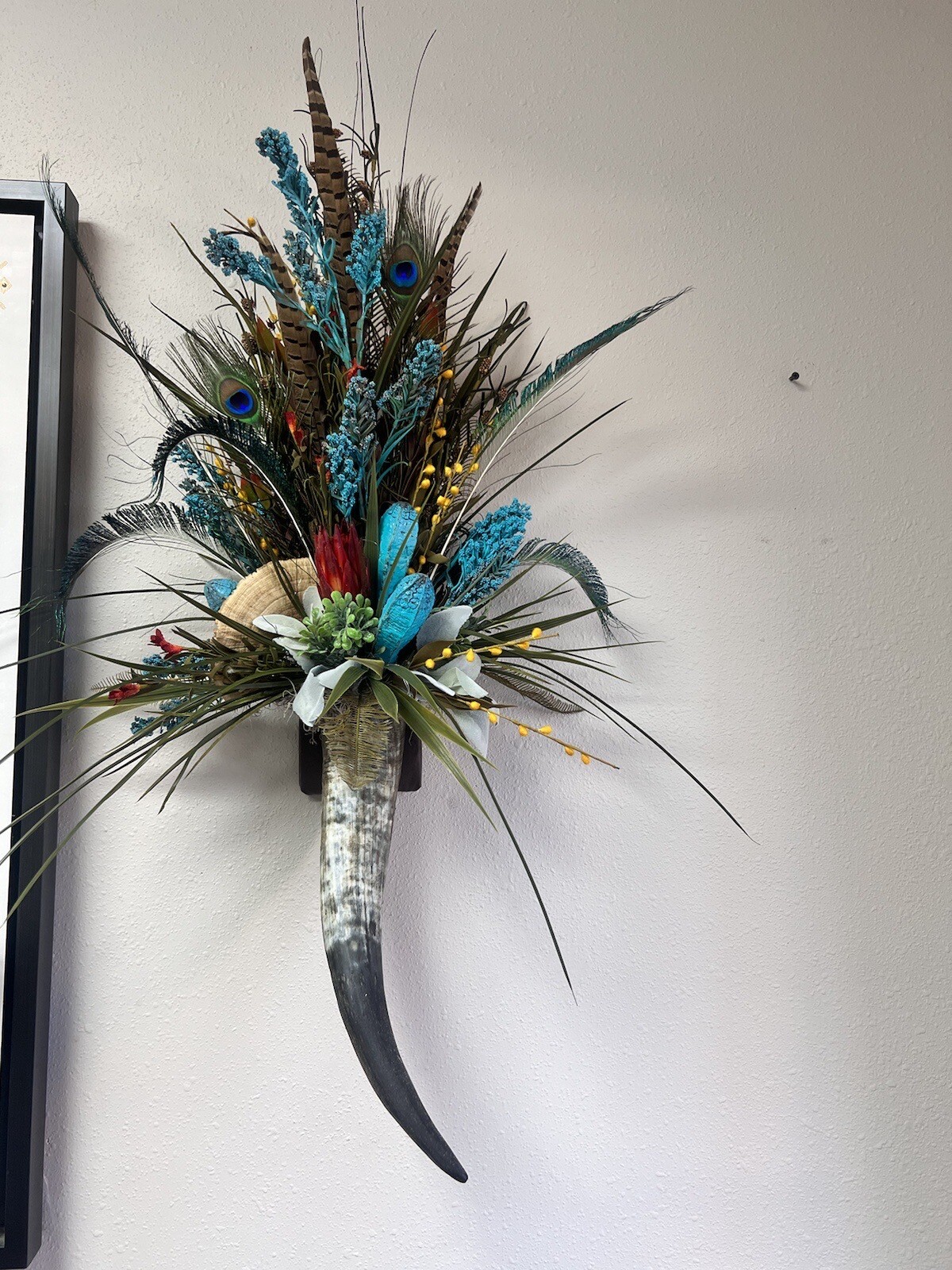 Rust/turquoise Steer Horn Wall Piece
