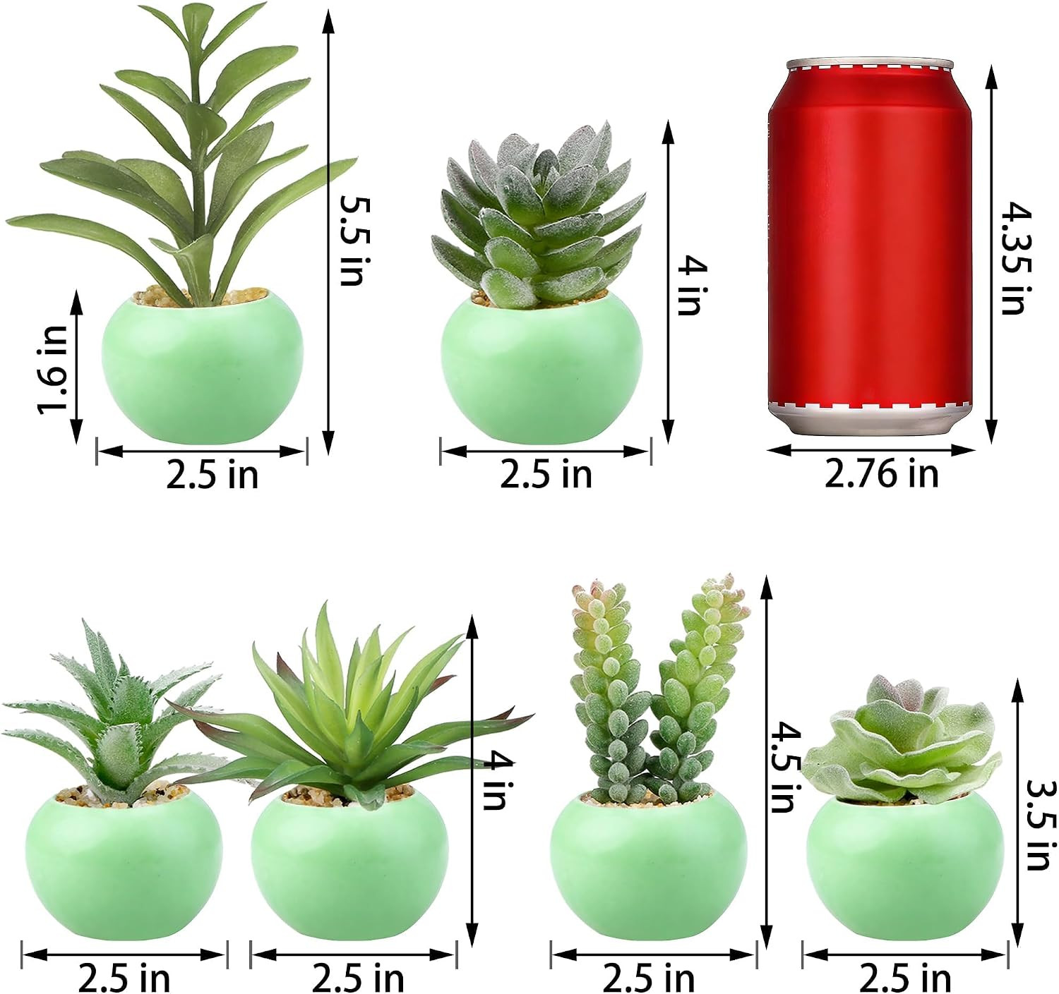 6 Pcs Small Artificial Succulent Plants Bulk in Ceramic Pots Mini