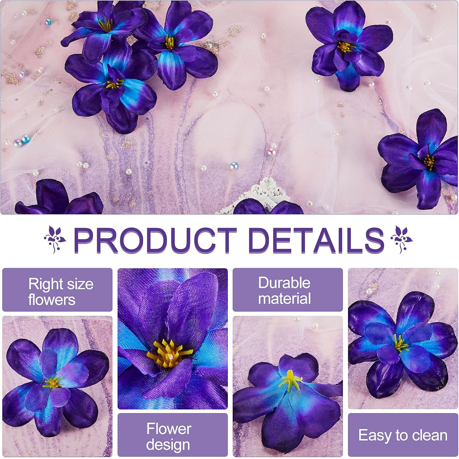 100 Pieces Blue Purple Faux Orchid Flowers Halloween Flower Day of The Dead D…