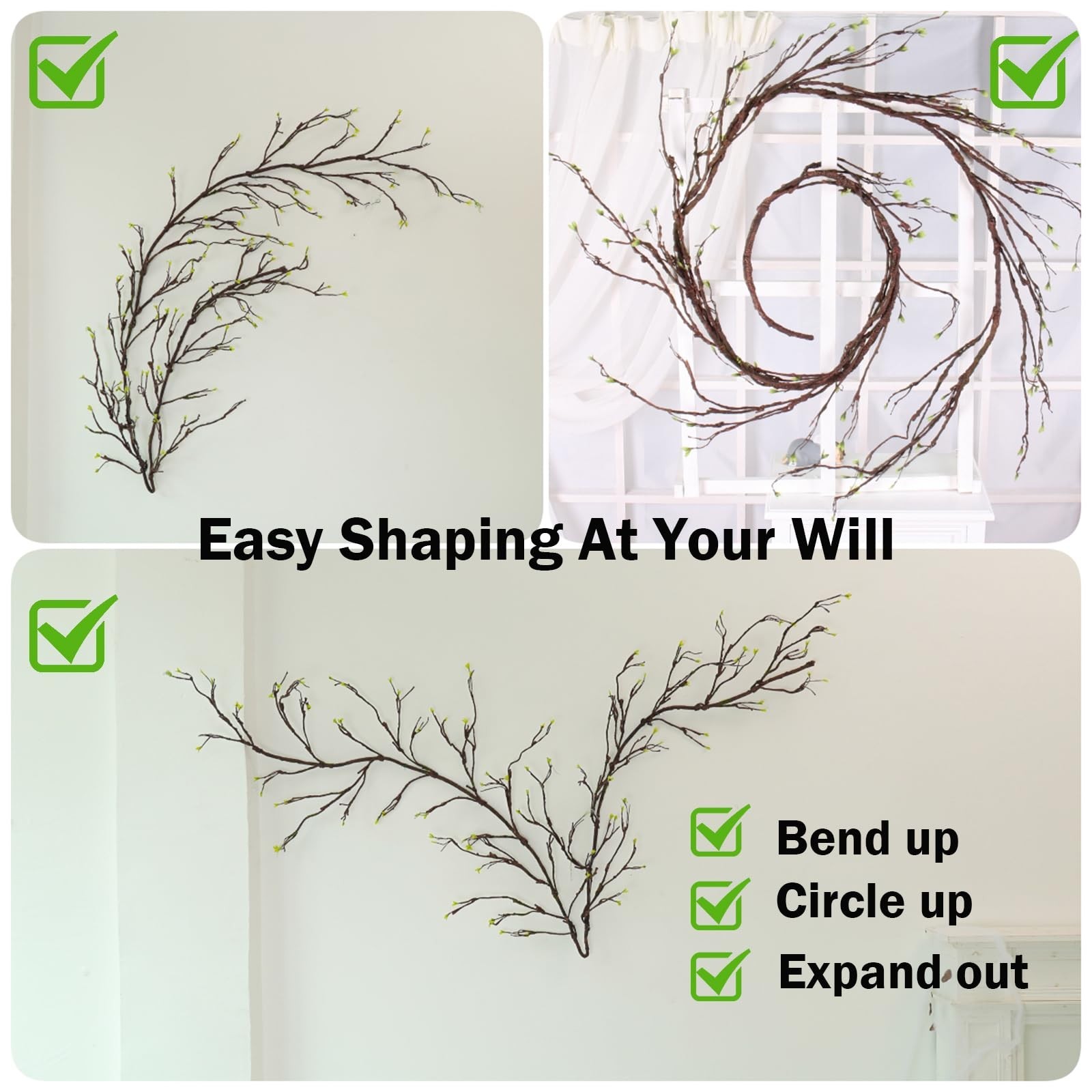 118″ Artificial Willow Leaf Garland – Bendable Floral Vine for Home Decor, Patio