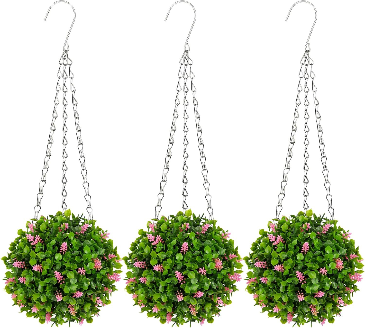 3 Pcs Artificial Hanging Topiary Flower Ball – Mini 6.3″ Fake Hanging Topiary Ba