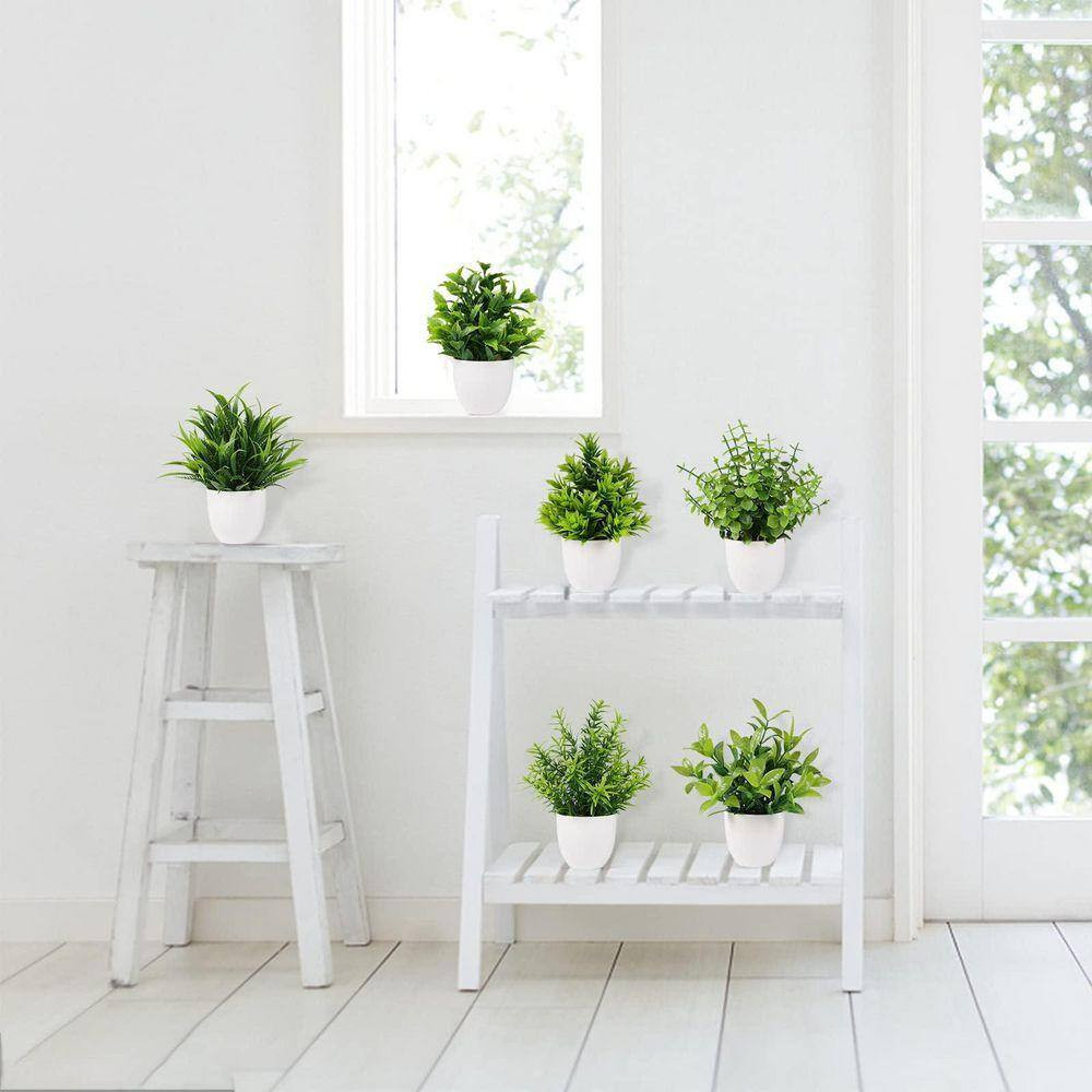 7 In. Green Family Indoor Artificial Shrub Plant Type Small Faux Potted Plant 6-