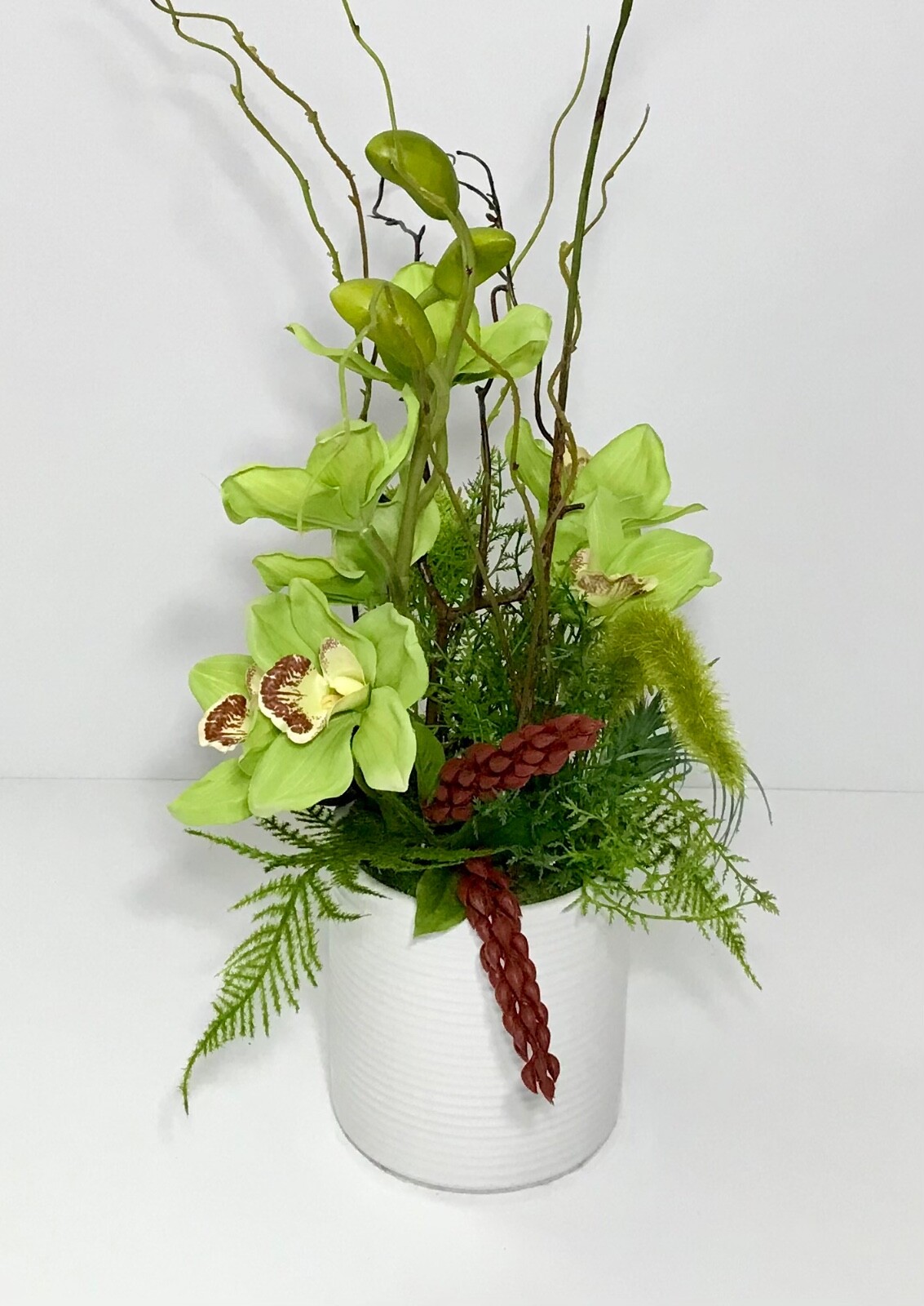 ELEGANT PALE MINT GREEN ORCHIDS ARRANGEMENT CERAMIC VASE CENTERPIECE GIFT NEW