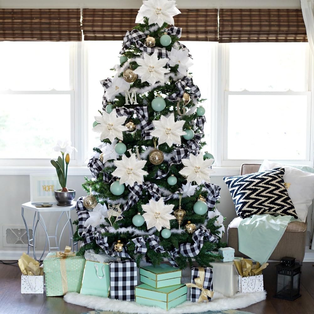 4 PCS 11.8 Inch White Artificial Christmas Poinsettia Fake Flowers Spray Pick