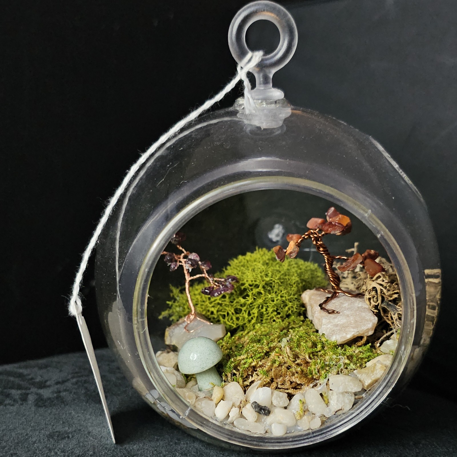 Hanging Plastic Orb Moss Terrarium w/ Decorative Stones Indoor