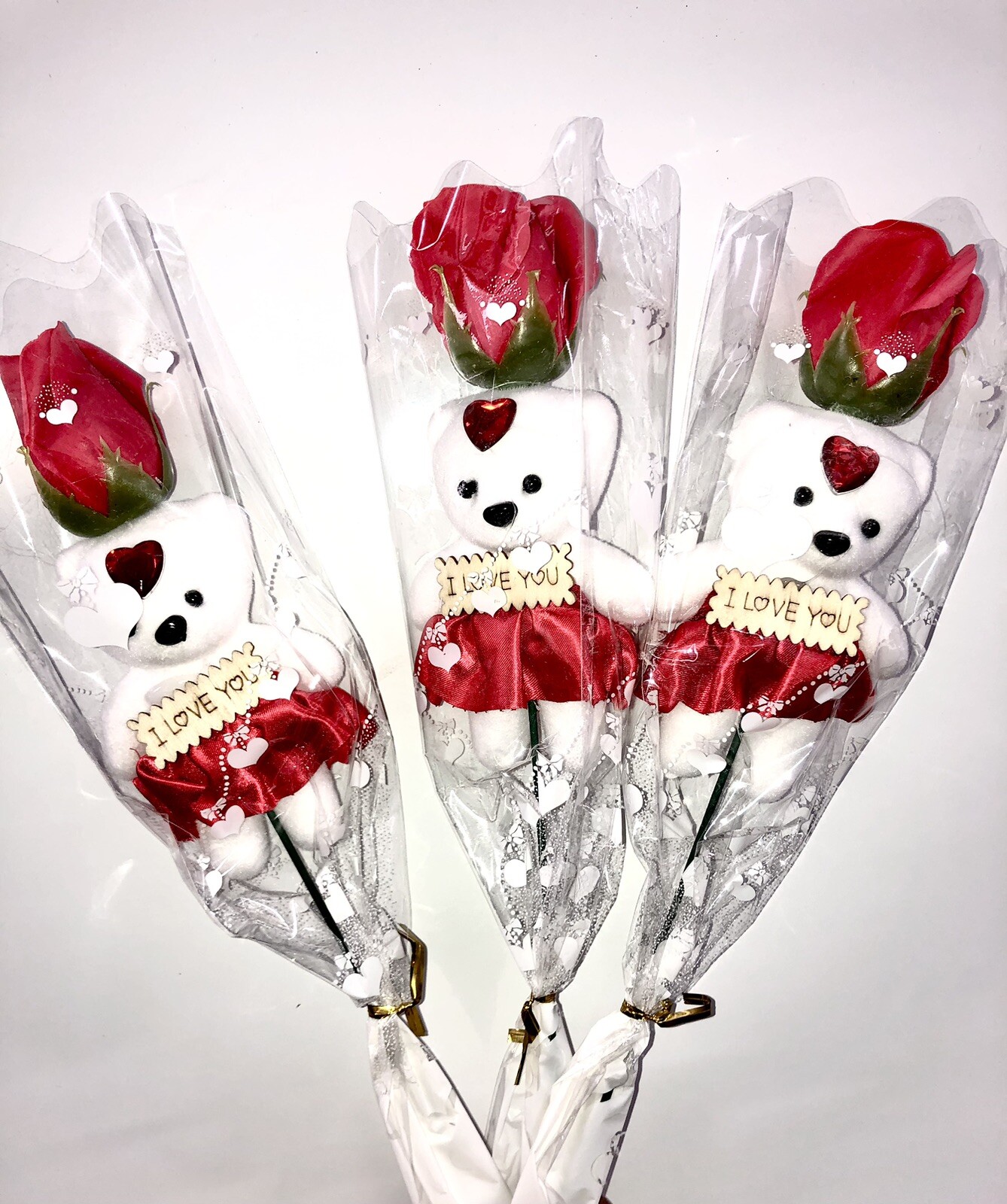3 Pcs Artificial Rose Gift Bear Bouquet For Any Occasion