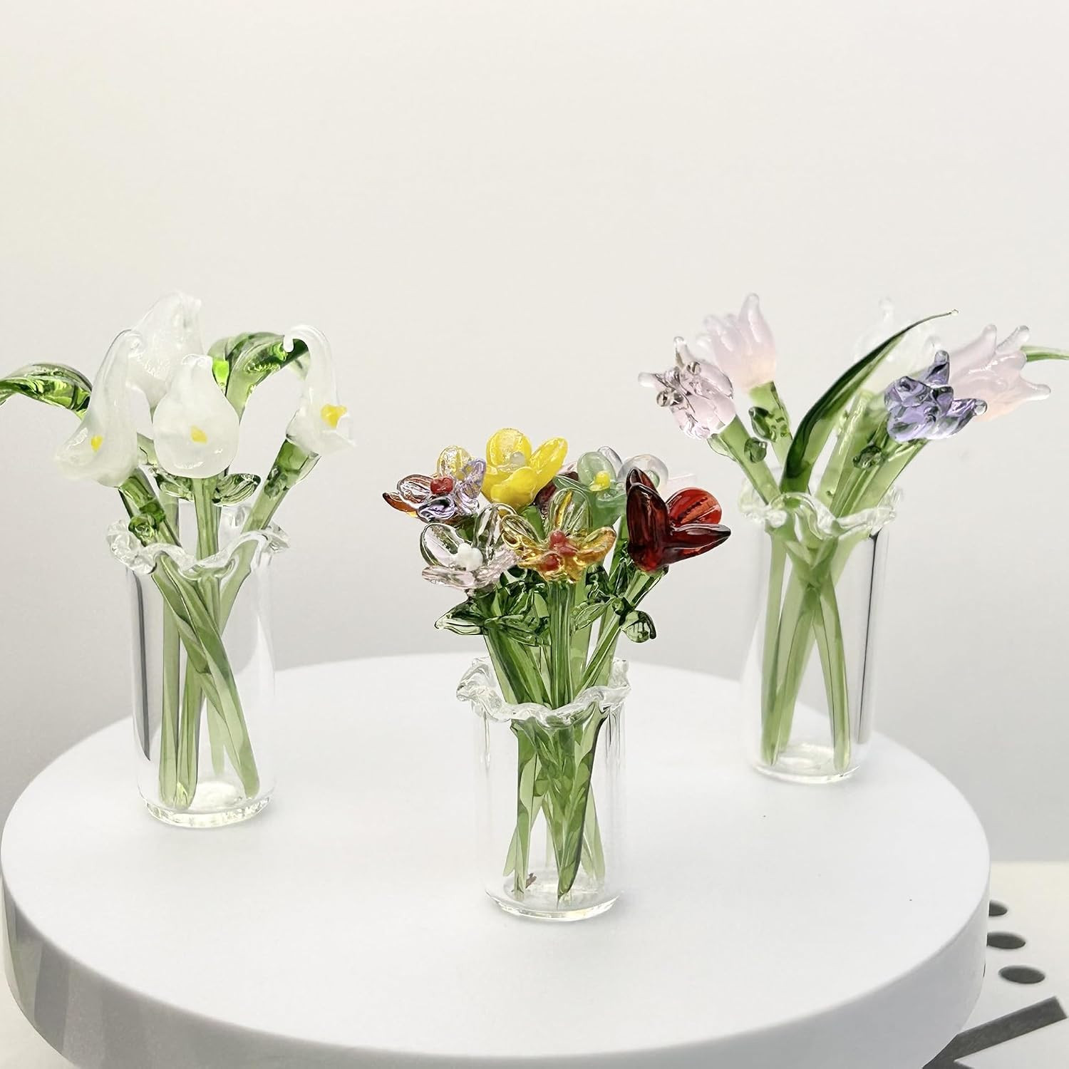 11Pcs Cute Mini Glass Flower Decoration Hand Blown Glass Flowers Bouquet Small F
