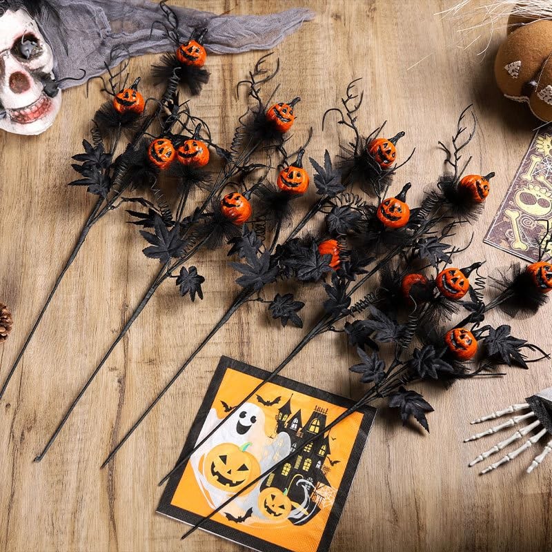 3 Pack Halloween Branches Picks Stems Glitter Fake Twig with Pumpkin Berries …