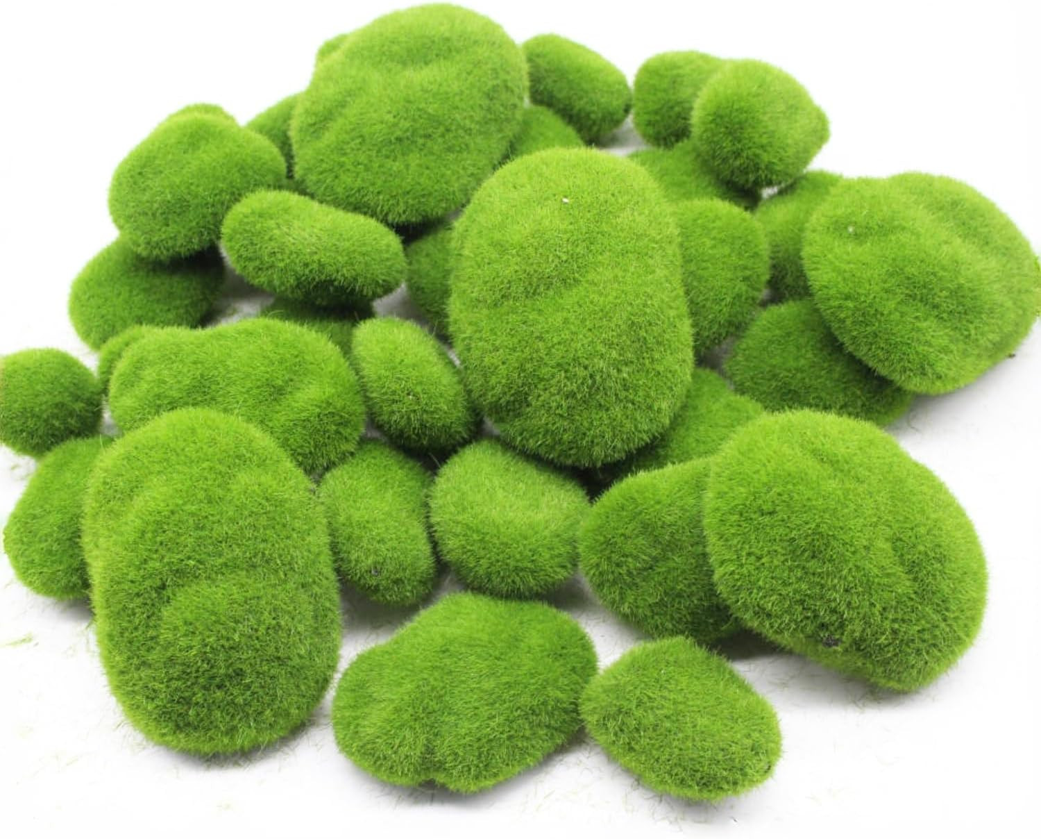 Artificial Moss Rocks Decorative, 35 Pcs Green Moss Balls, 5 Sizes, Fake Moss…