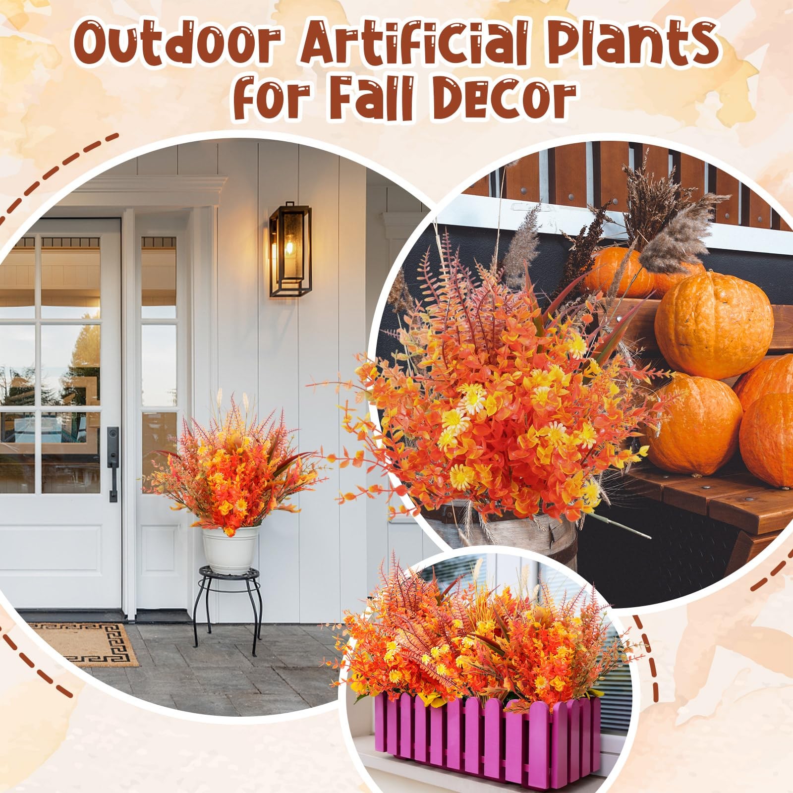 22 Bundles Artificial Fall Flowers for Outdoor Decoration, 9 Styles Autumn Th…