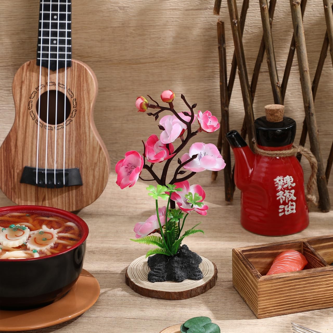 Artificial Cherry Blossom Trees with Base Artificial Fish Tank Plants with Ro…