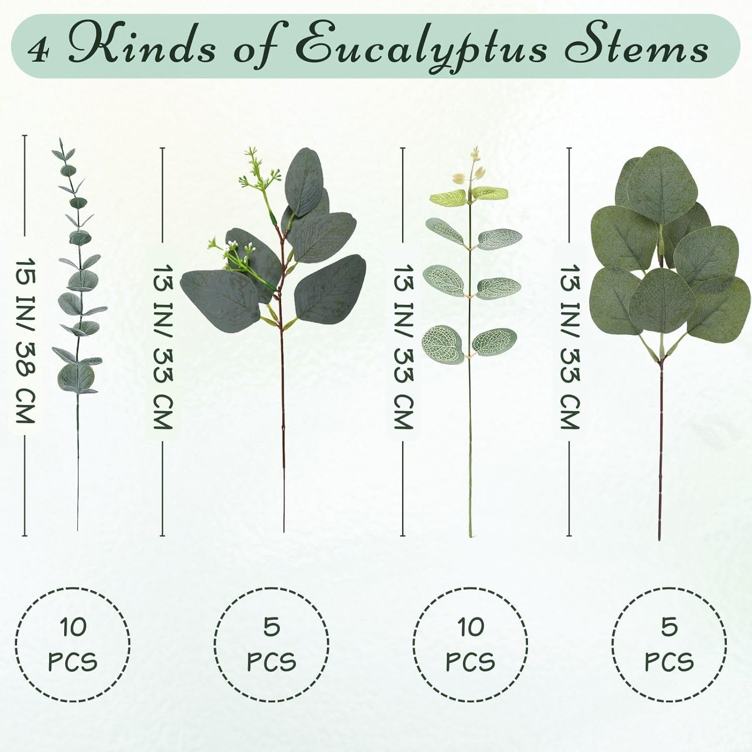 Eucalyptus Stems Bulk 30 Pcs, 4 Kinds Mixed Artificial Silver Dollar Eucalyptus