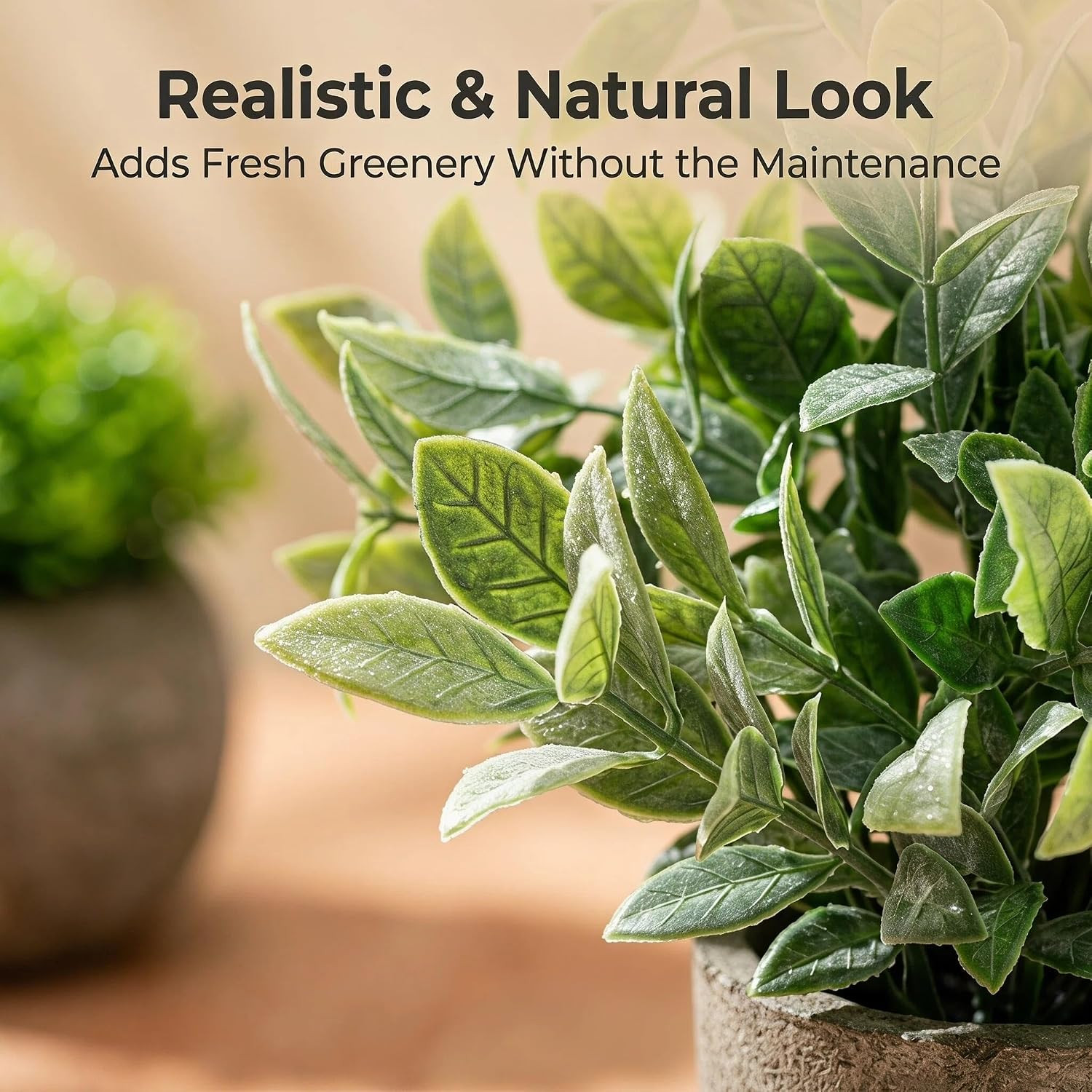 Faux Potted Plants in Cement Pots for Modern Home & Office Decor